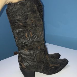 Manmade Brown Leather Cow Girl Boots